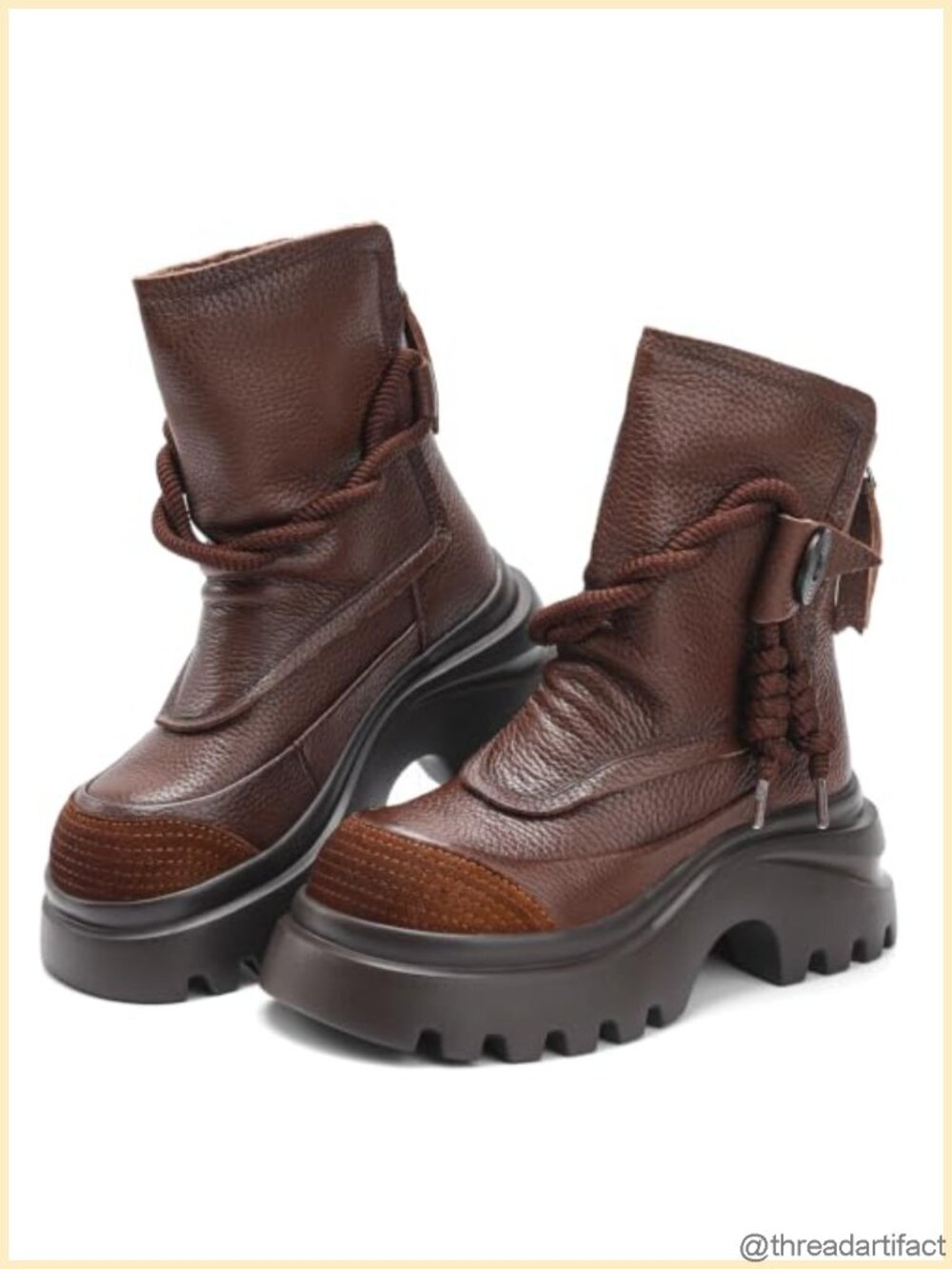 Mid Calf Combat Boots Chunky Platform Round Toe Side Zip Casual